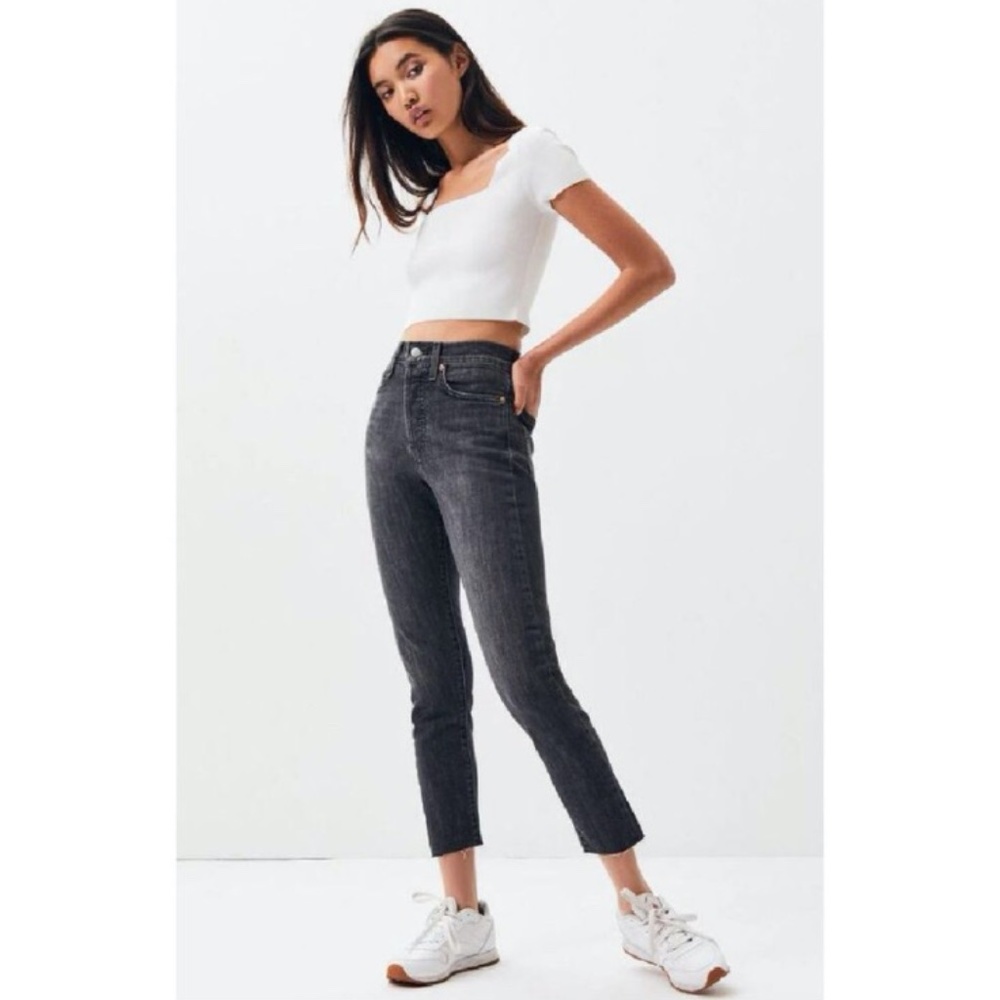 Levi's Wedgie Skinny High Rise Button Fly Ankle Jeans Washed Black Size 27